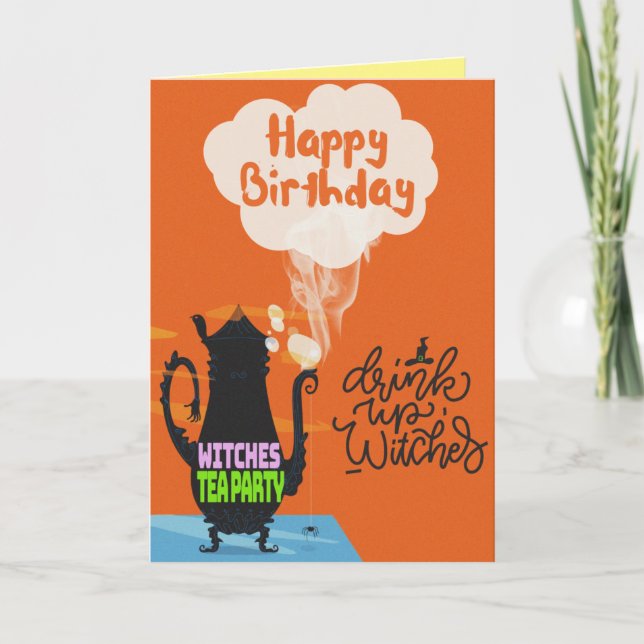 Cartão Aniversário do Dia das Bruxas do Tea Party (Frente)