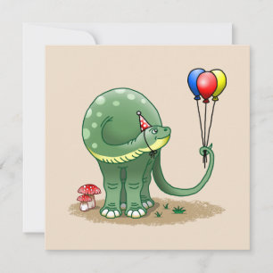 Cartão Aniversário do Dinossauro com Balões de Festa