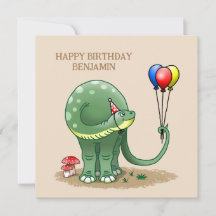 Aniversário do Dinossauro segurando Balões