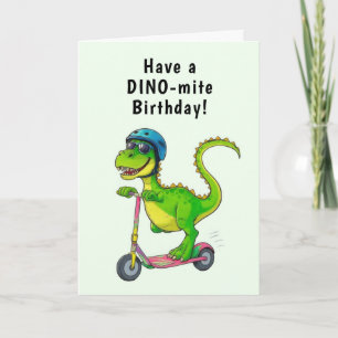Cartão Aniversário do Dinossauro Verde Legal