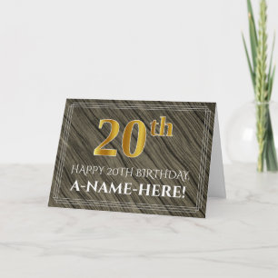 Cartão Aniversário do Elegante 20: Faux Wood, Faux Doura