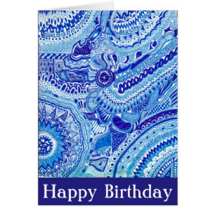 Cartão aniversário do estilo Royal Blue/White Ming