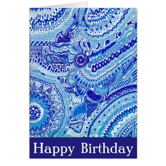 Cartão aniversário do estilo Royal Blue/White Ming (Frente)