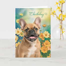 Cartão Aniversário do French Bulldog Tiny Orange Cosmos