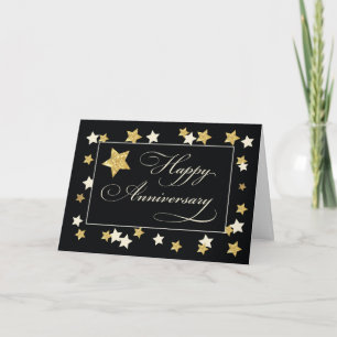 Cartão Aniversário do Funcionário Efeito Estrelas Preto D