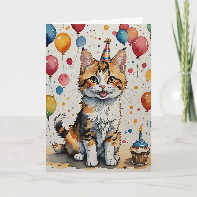 Cartão Aniversário do gatinho - Personalizável (Frente)