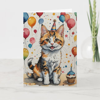 Cartão Aniversário do gatinho - Personalizável