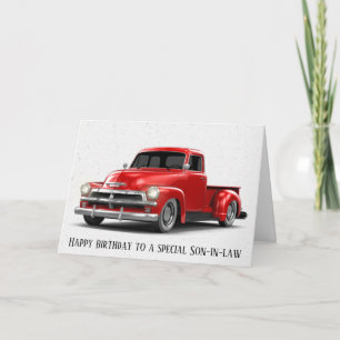 Cartão Aniversário do Genro Caminhão Vermelho Retro