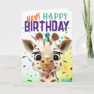 Cartão Aniversário do Girafa com Confete
