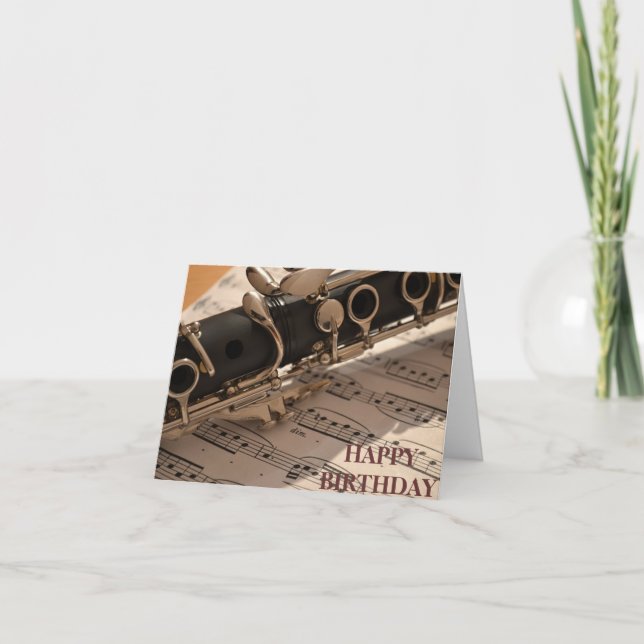 Cartão Aniversário do instrumento musical do clarinete (Frente)