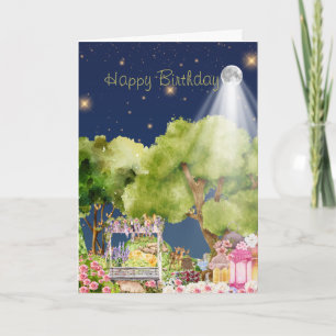Cartão Aniversário do Jardim Secreto Mágico Ilustrado