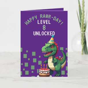 Cartão Aniversário do jogador de pixel verde e roxo simpl