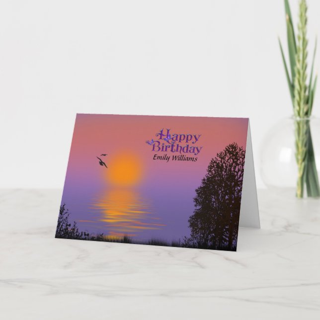 Cartão Aniversário do nascer do Sol da Manhã com nome (Frente)