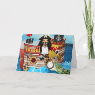 Cartão Aniversário do Navio Pirata do Golden Retriever