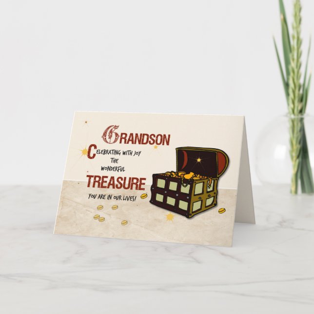 Cartão Aniversário do neto com tesouro pirata (Frente)