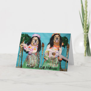 Cartão Aniversário do ouro Retriever Havaiano Hula