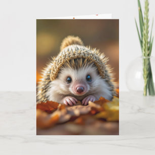 Cartão Aniversário do Outono Hedgehog Com Boné