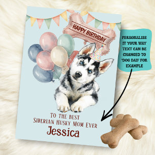 Cartão Aniversário do Papai/Mamãe de Cachorro Husky Siber