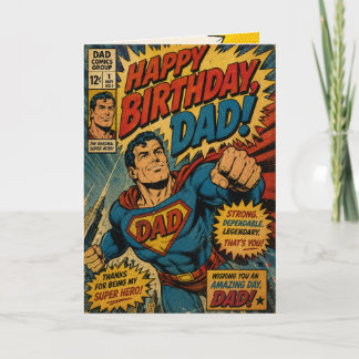 Cartão Aniversário do Papai Super-Herói Vintage