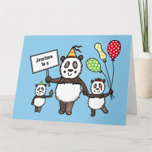 Cartão Aniversário do Partido Panda Personalizado