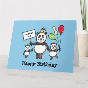 Cartão Aniversário do Partido Panda Personalizado