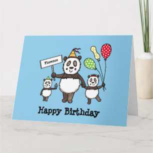 Cartão Aniversário do Partido Panda Personalizado