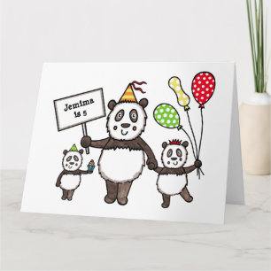 Cartão Aniversário do Partido Panda Personalizado