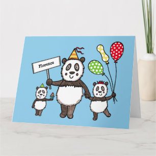 Cartão Aniversário do Partido Panda Personalizado