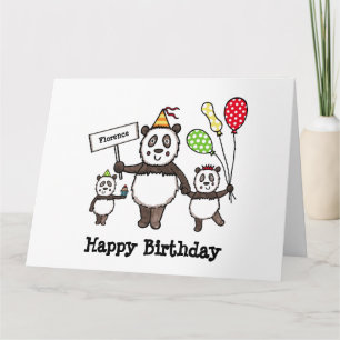 Cartão Aniversário do Partido Panda Personalizado