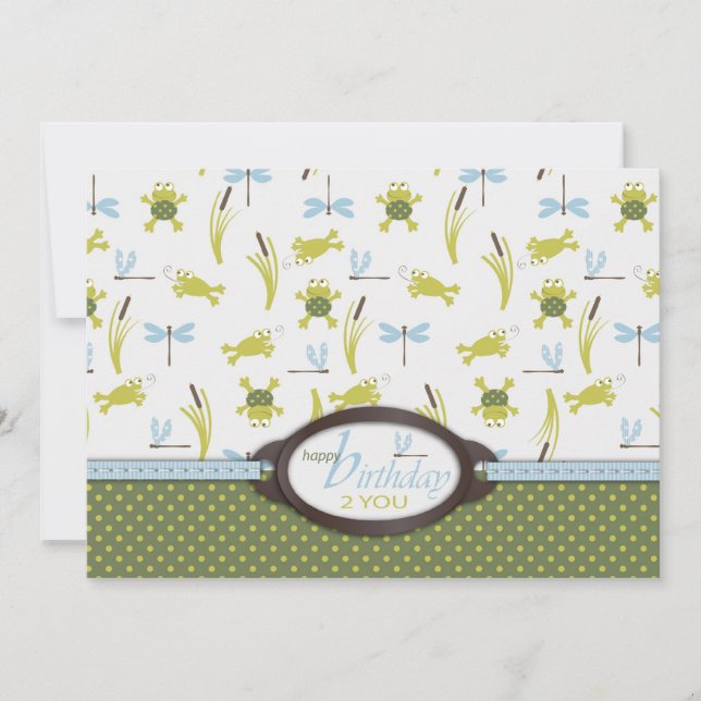 Cartão Aniversário do Sapo de Natação do Ribbit (Frente)