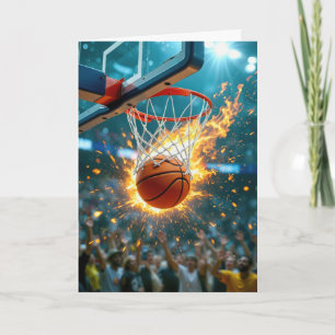 Cartão Aniversário do Sobrinho Basquete Flamejante na Red
