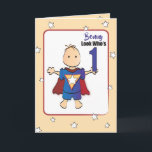 Cartão Aniversário do Super Boy do Cartoon Bonito de prim<br><div class="desc">Deseje àquele Super Little Boy um primeiro aniversario divertido com este cartão que você pode personalizar para ele</div>