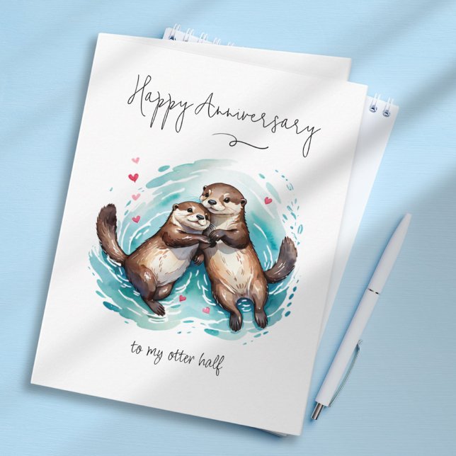 Cartão Aniversário do Trocadilho de Lâmpada Exterior Sign (Cute Watercolor Significant Otter Pun Anniversary Card)