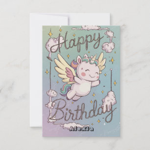 Cartão Aniversário do Unicorn com Gift Saudação