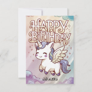 Cartão Aniversário do Unicorn com Gift Saudação
