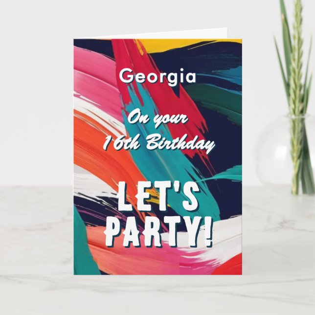 Cartão Aniversário do Vamos do Efeito de Tinta Colorida (Frente)