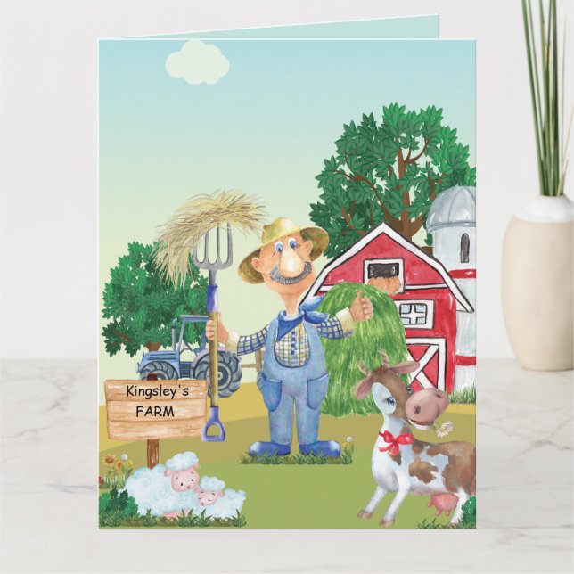 Cartão Aniversário do velho MacDonald Personalizado (Frente)