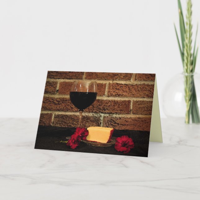 Cartão Aniversário do vinho e do queijo (Frente)