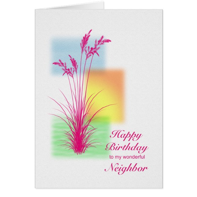 Cartão Aniversário do Vizinho, cena de gramíneas (Frente)