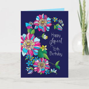 Cartão Aniversário, Doce 16º, Brilhante e Colorida Flores