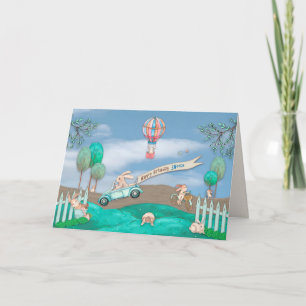 Cartão Aniversário, Docinho, Crianças, Coelhos Ocupados