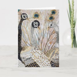 Cartão Aniversário dos Pavões Brancos Dourados Turquesa