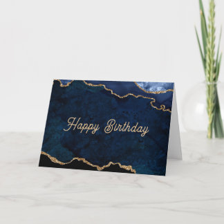Cartão Aniversário Dourado Azul Geodo