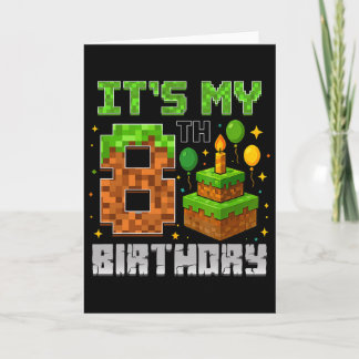 Cartão Aniversário É o meu 8º Aniversário Gamer Pixel Boy