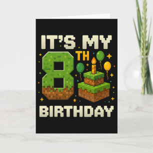 Cartão Aniversário É o meu 8º Aniversário Gamer Pixel Boy