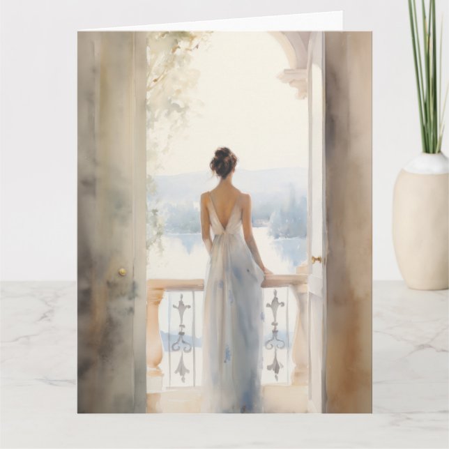 Cartão Aniversário elegante à beira do lago (Frente)