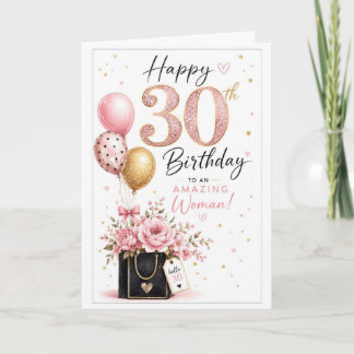 Cartão Aniversário Elegante de 30 Anos para Mulher