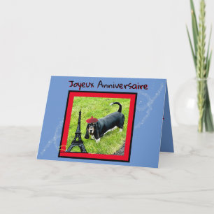 Cartão Aniversário Em Francês W/Basset, Beret, Torre Eiff