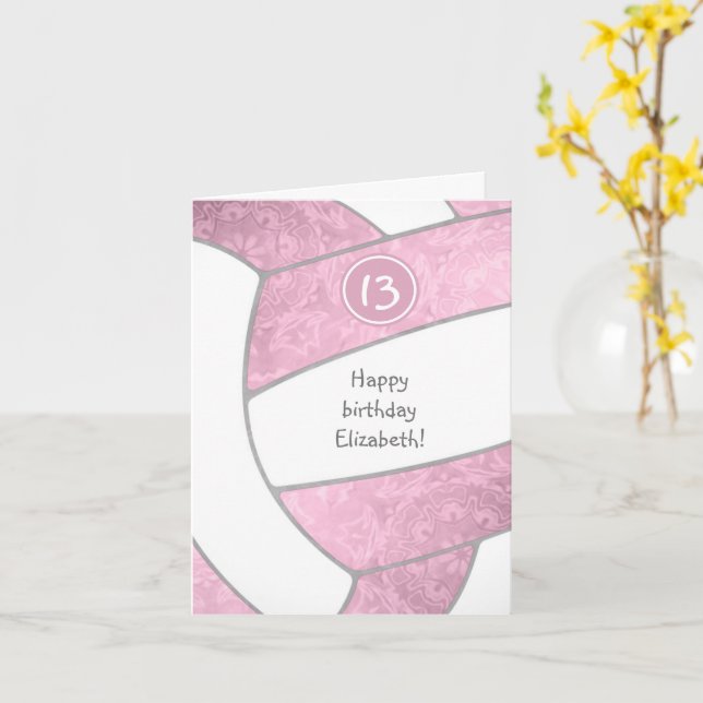 Cartão aniversário empoeirado de vôlei rosa (Flor Amarela)