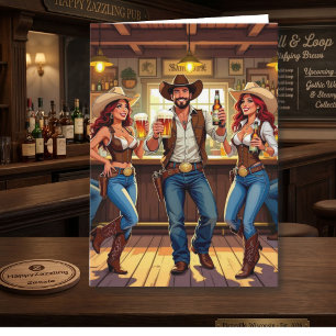 Cartão Aniversário Engraçado de Cowboy e Cowgirl